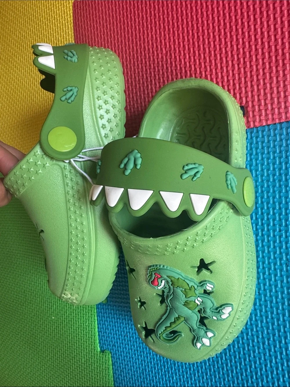 Green Dino Kids Sandals - Lightweight Slip-On Clogs